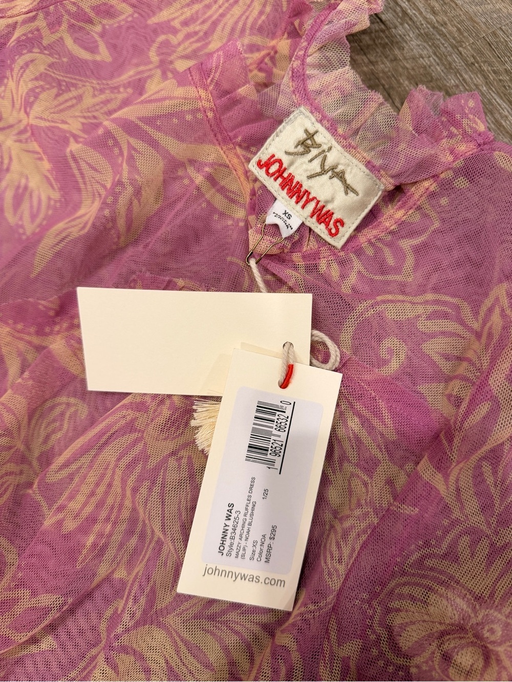 NWT JOHNNY WAS Biya Mazzy Arching Ruffles Dress Pink Floral Embroidered XS Boho - Picture 13 of 13